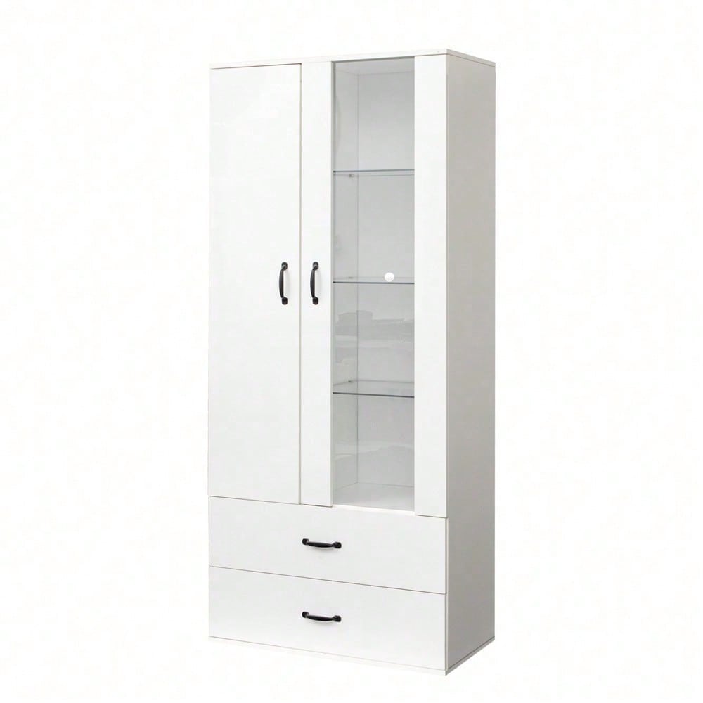 16 Farben LED-beleuchtete Vitrine, 2 Türen, Standvitrine mit transparenter Tür, freistehende Vitrine Weiße LED-Vitrine Wohnzimmer Wohnzimmerwand LED-Vitrine LED-Schrank Buffetschrank