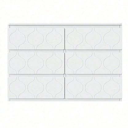 Kommode mit 6 Schubladen, Flurschrank, für Wohnzimmer, Bad und Schlafzimmer, Wellenmuster, lackiert, stoßfestes Eckdesign, 6 Fächer, 110 B x 40 T x 72 H, weiß