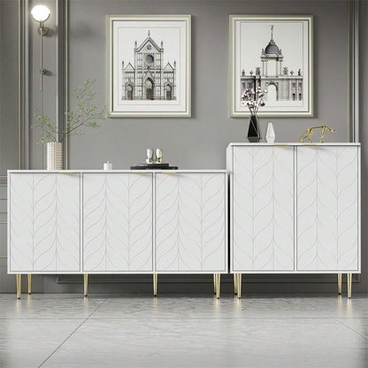 Sideboard mit 2 Türen,Kommode,Flurschrank,für Wohnzimmer,Bad-und Schlafzimmer, vergoldete Füße und Griff, florales Muster, lackiert,stoßsicheres Eckdesign, 3 Einlegeböden, 6 Fächer, 75B*40T*90H,weiß