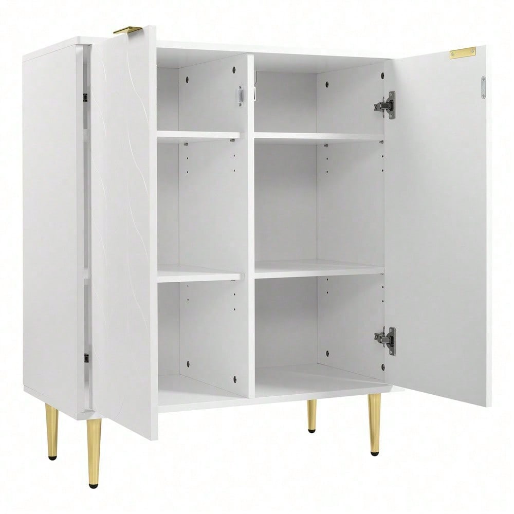 Sideboard mit 2 Türen,Kommode,Flurschrank,für Wohnzimmer,Bad-und Schlafzimmer, vergoldete Füße und Griff, florales Muster, lackiert,stoßsicheres Eckdesign, 3 Einlegeböden, 6 Fächer, 75B*40T*90H,weiß