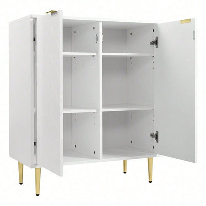 Sideboard mit 2 Türen,Kommode,Flurschrank,für Wohnzimmer,Bad-und Schlafzimmer, vergoldete Füße und Griff, florales Muster, lackiert,stoßsicheres Eckdesign, 3 Einlegeböden, 6 Fächer, 75B*40T*90H,weiß