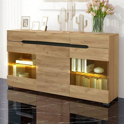 LED Sideboard Schrank Modern Wohnzimmer Anrichte Möbel 3 Türen 3 Schubladen Moderne Kommode mit viel Stauraum für Ihren Wohnbereich