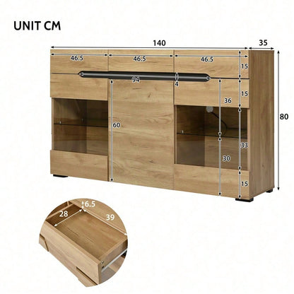 LED Sideboard Schrank Modern Wohnzimmer Anrichte Möbel 3 Türen 3 Schubladen Moderne Kommode mit viel Stauraum für Ihren Wohnbereich