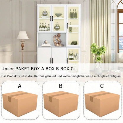 Weißer Vitrinenschrank, Bücherregale mit Türen, Standregale für Bücher, große Küchenanrichte, Vorratsschrank, Luxus-Bücherregal mit LED-Licht, Vitrinenschrank mit Regalen für Wohnzimmer, Schlafzimmer