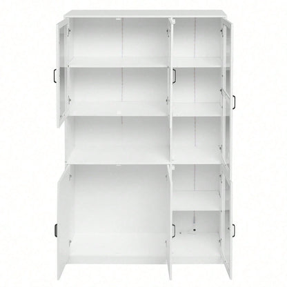 Weißer Vitrinenschrank, Bücherregale mit Türen, Standregale für Bücher, große Küchenanrichte, Vorratsschrank, Luxus-Bücherregal mit LED-Licht, Vitrinenschrank mit Regalen für Wohnzimmer, Schlafzimmer