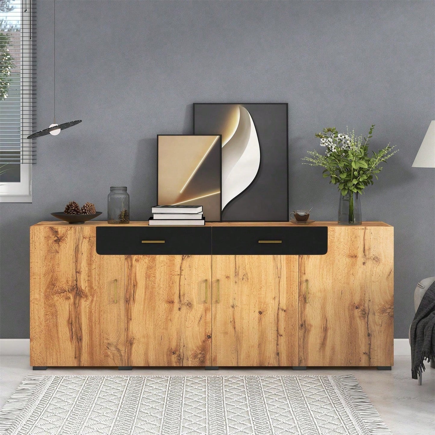 Sideboard, Küchenschrank, Aufbewahrungsschrank , 208 x 39.5 x 80 cm, Kommode mit 4 Türen, 2 Schubkästen, Buffets