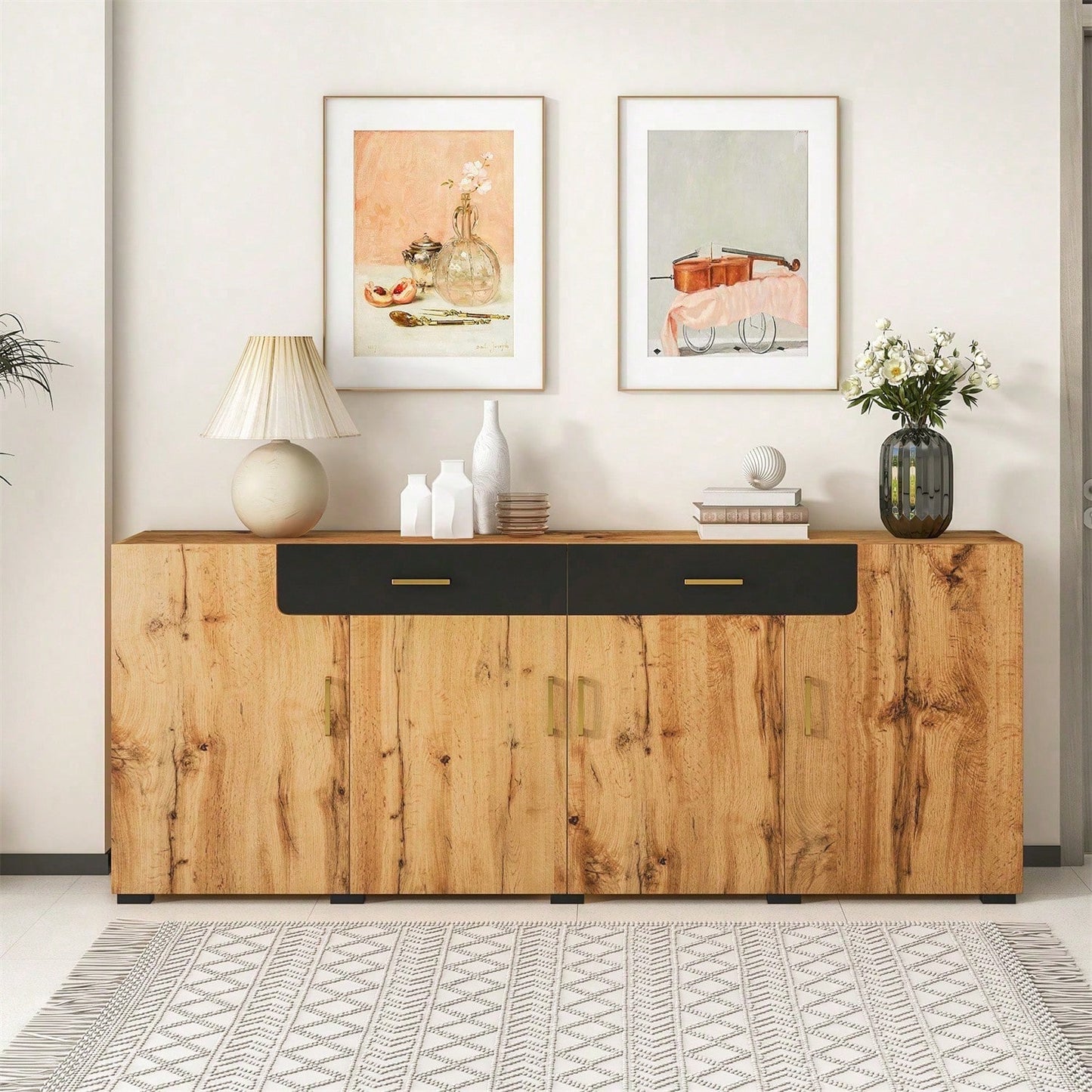 Sideboard, Küchenschrank, Aufbewahrungsschrank , 208 x 39.5 x 80 cm, Kommode mit 4 Türen, 2 Schubkästen, Buffets