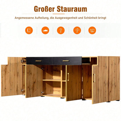 Sideboard, Küchenschrank, Aufbewahrungsschrank , 208 x 39.5 x 80 cm, Kommode mit 4 Türen, 2 Schubkästen, Buffets