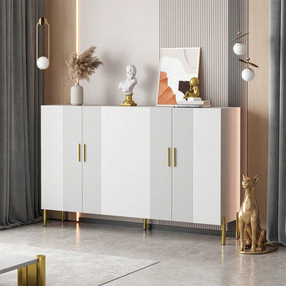 Moderner einfacher weißer matter multifunktionaler Aufbewahrungsschrank 4 offene und geschlossene Türen Esszimmerschrank Golddekoration 160*35*100cm
