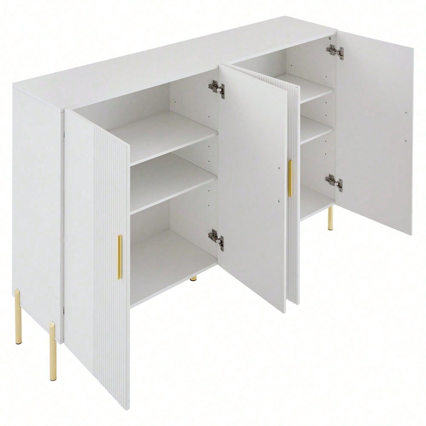 Moderner einfacher weißer matter multifunktionaler Aufbewahrungsschrank 4 offene und geschlossene Türen Esszimmerschrank Golddekoration 160*35*100cm