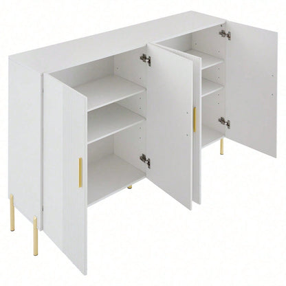 Moderner einfacher weißer matter multifunktionaler Aufbewahrungsschrank 4 offene und geschlossene Türen Esszimmerschrank Golddekoration 160*35*100cm