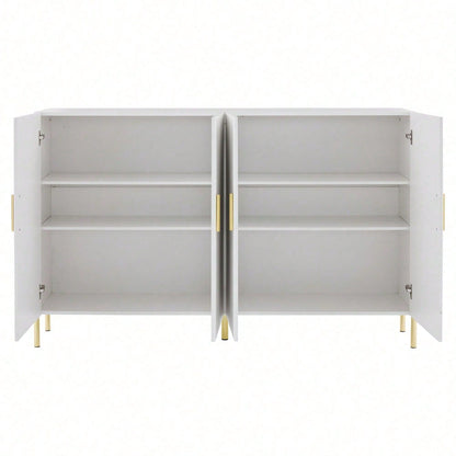 Moderner einfacher weißer matter multifunktionaler Aufbewahrungsschrank 4 offene und geschlossene Türen Esszimmerschrank Golddekoration 160*35*100cm