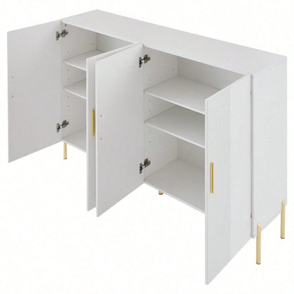 Moderner einfacher weißer matter multifunktionaler Aufbewahrungsschrank 4 offene und geschlossene Türen Esszimmerschrank Golddekoration 160*35*100cm