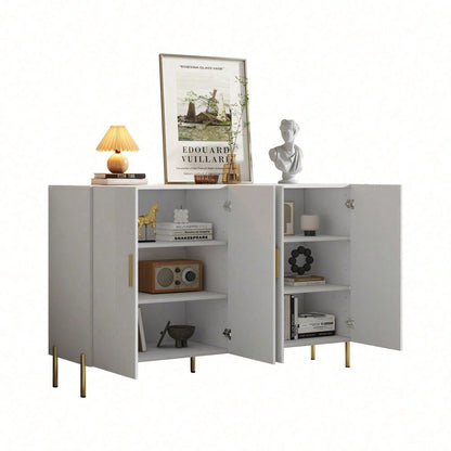 Moderner einfacher weißer matter multifunktionaler Aufbewahrungsschrank 4 offene und geschlossene Türen Esszimmerschrank Golddekoration 160*35*100cm