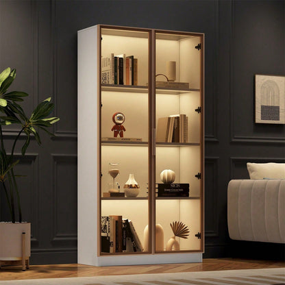 Glasvitrine mit 16-farbiger LED-Beleuchtung, doppeltürige Vitrine mit beweglichen Einlegeböden, 80*40*160cm,Hochschrank für Wohnzimmer, Standvitrine,Badezimmerschrank