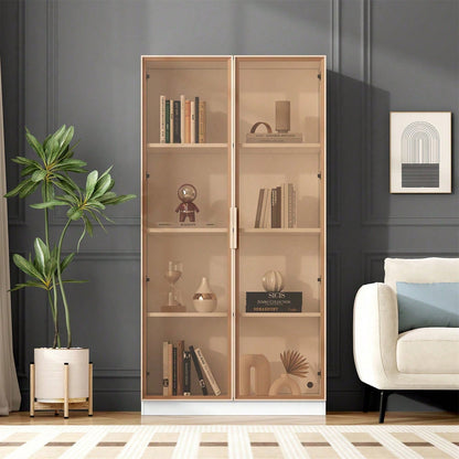 Glasvitrine mit 16-farbiger LED-Beleuchtung, doppeltürige Vitrine mit beweglichen Einlegeböden, 80*40*160cm,Hochschrank für Wohnzimmer, Standvitrine,Badezimmerschrank
