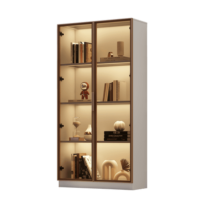 Glasvitrine mit 16-farbiger LED-Beleuchtung, doppeltürige Vitrine mit beweglichen Einlegeböden, 80*40*160cm,Hochschrank für Wohnzimmer, Standvitrine,Badezimmerschrank