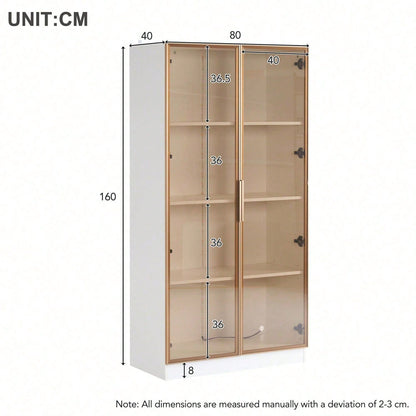 Glasvitrine mit 16-farbiger LED-Beleuchtung, doppeltürige Vitrine mit beweglichen Einlegeböden, 80*40*160cm,Hochschrank für Wohnzimmer, Standvitrine,Badezimmerschrank