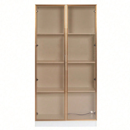 Glasvitrine mit 16-farbiger LED-Beleuchtung, doppeltürige Vitrine mit beweglichen Einlegeböden, 80*40*160cm,Hochschrank für Wohnzimmer, Standvitrine,Badezimmerschrank
