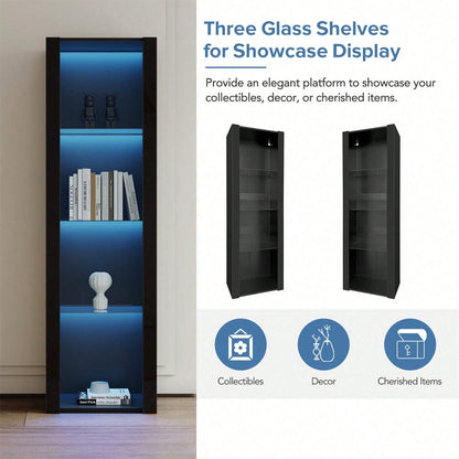 Weiße Hochglanz-Vitrine mit LED-Beleuchtung, 3 Glasböden, 55*38*166 cm, Vitrinen, Standvitrinen, Hochschränke, Lagerschränke