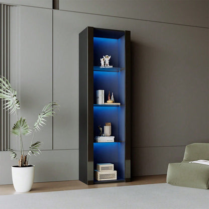 Weiße Hochglanz-Vitrine mit LED-Beleuchtung, 3 Glasböden, 55*38*166 cm, Vitrinen, Standvitrinen, Hochschränke, Lagerschränke