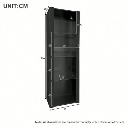 Weiße Hochglanz-Vitrine mit LED-Beleuchtung, 3 Glasböden, 55*38*166 cm, Vitrinen, Standvitrinen, Hochschränke, Lagerschränke