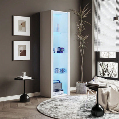 Weiße Hochglanz-Vitrine mit LED-Beleuchtung, 3 Glasböden, 55*38*166 cm, Vitrinen, Standvitrinen, Hochschränke, Lagerschränke