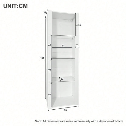 Weiße Hochglanz-Vitrine mit LED-Beleuchtung, 3 Glasböden, 55*38*166 cm, Vitrinen, Standvitrinen, Hochschränke, Lagerschränke