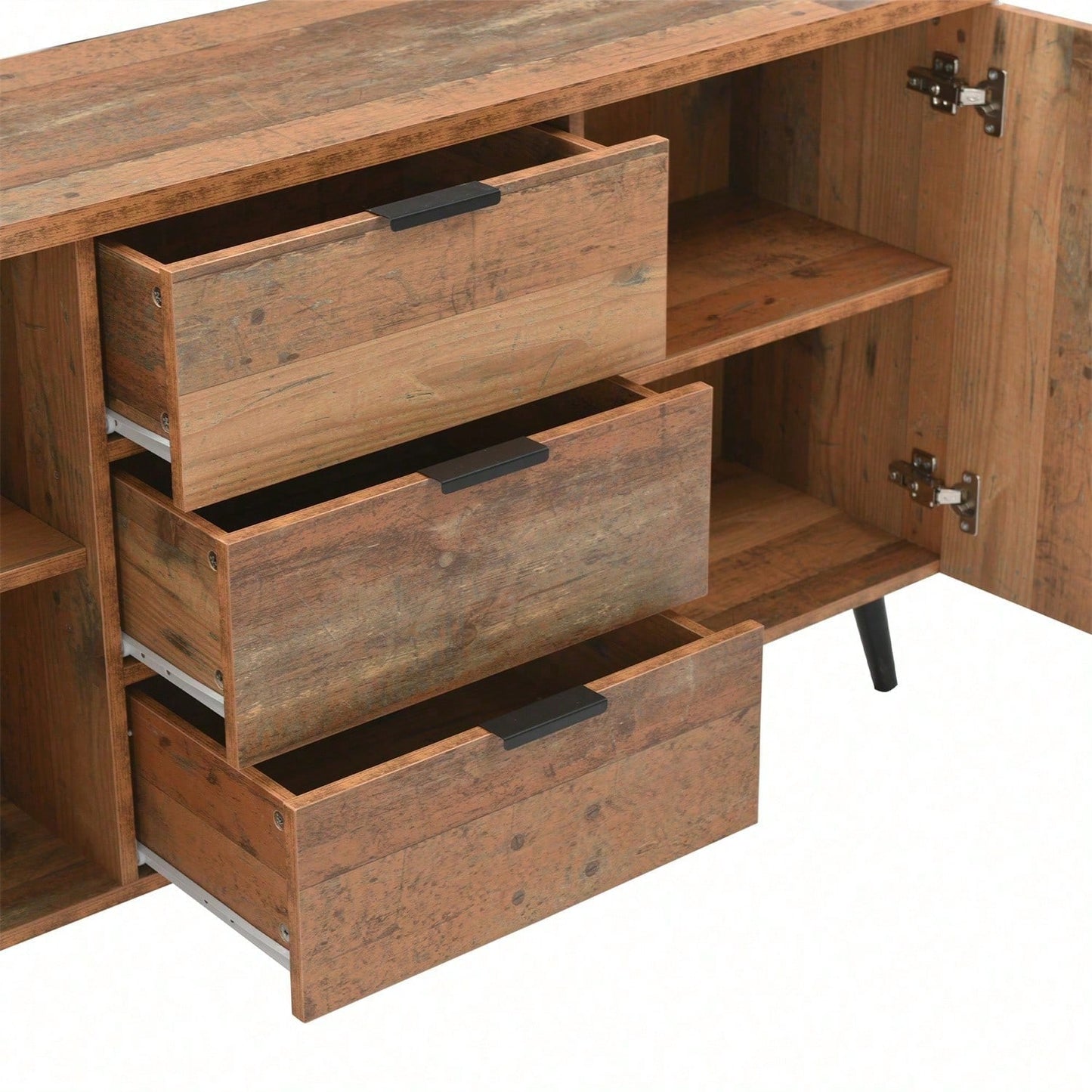 Sideboard TV-Schrank mit verstellbaren Regalen, Kommode, vertikaler Schrank, Aufbewahrungsschrank, drei Schubladen, für Wohnzimmer, Esszimmer, Schlafzimmer, Vintage, Braun, 140cm