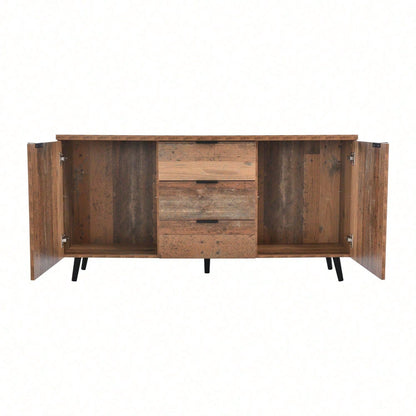 Sideboard TV-Schrank mit verstellbaren Regalen, Kommode, vertikaler Schrank, Aufbewahrungsschrank, drei Schubladen, für Wohnzimmer, Esszimmer, Schlafzimmer, Vintage, Braun, 140cm