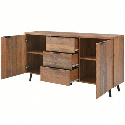 Sideboard TV-Schrank mit verstellbaren Regalen, Kommode, vertikaler Schrank, Aufbewahrungsschrank, drei Schubladen, für Wohnzimmer, Esszimmer, Schlafzimmer, Vintage, Braun, 140cm