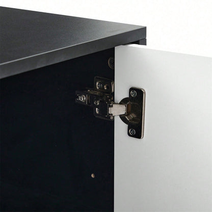 Bohemian Sideboard mit weiß matt gestreiften Türen, goldenen Griffen und goldenen Beinen, Sideboard mit zu öffnenden und zu schließenden Türen, geeignet für Schlafzimmer, Wohnzimmer und Esszimmer