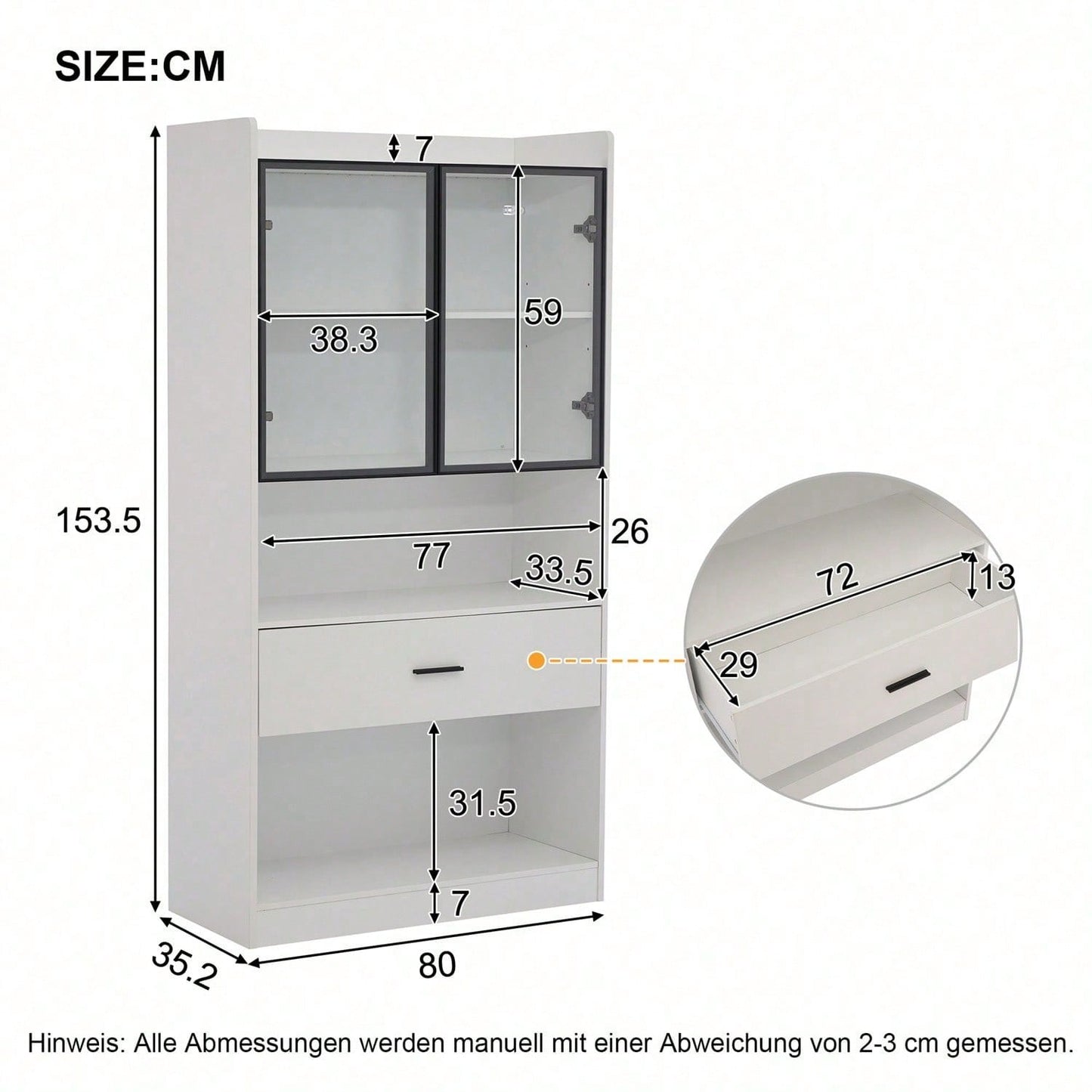 Curio Vitrine mit Licht, Aufbewahrungsregale mit Pop-up Glastüren, 1 große Schubladen & 16 Farben Licht, Sammlerstücke Schrank Display Regal, Bücherregal Vitrine für Wohnzimmer, weiß, schwarzer Fenste