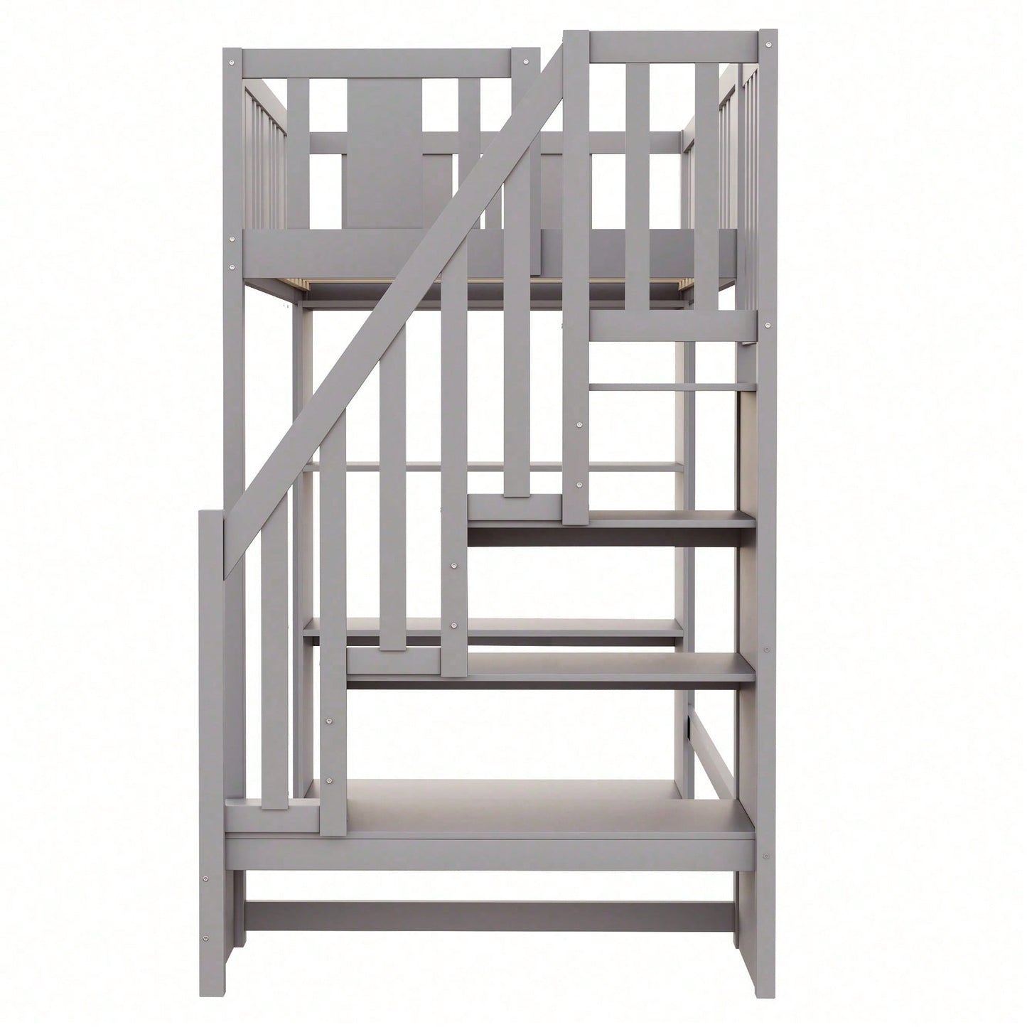 Hochbett 90x200 cm mit Stauraumtreppe & großen Fächern - Funktions-Kinderbett aus Holz (weiß) - Jugendbett mit integriertem Stauraum, ohne Matratze