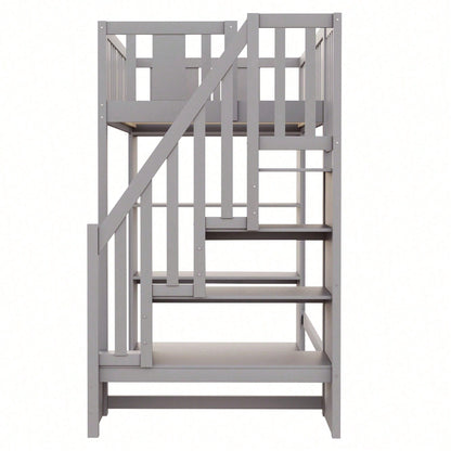 Hochbett 90x200 cm mit Stauraumtreppe & großen Fächern - Funktions-Kinderbett aus Holz (weiß) - Jugendbett mit integriertem Stauraum, ohne Matratze