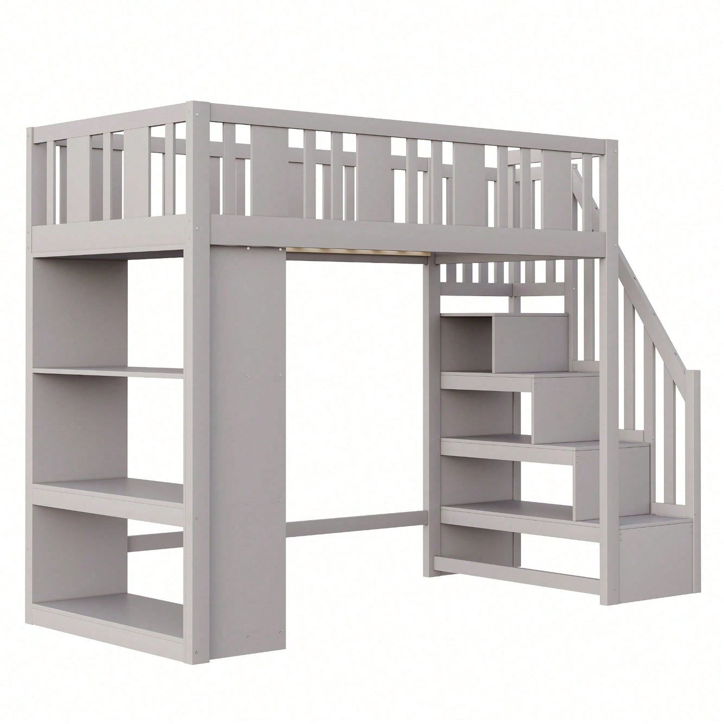 Hochbett 90x200 cm mit Stauraumtreppe & großen Fächern - Funktions-Kinderbett aus Holz (weiß) - Jugendbett mit integriertem Stauraum, ohne Matratze