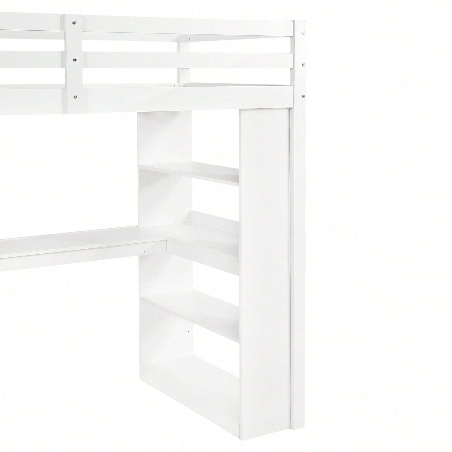 Hochbett Kinderbett 90x200 cm mit Sicherheitsgeländer & Ablageregal – Praktisches Filztuch & stabile Schrägleiter – Kiefer/Spanplatte/Sperrholz in Weiß