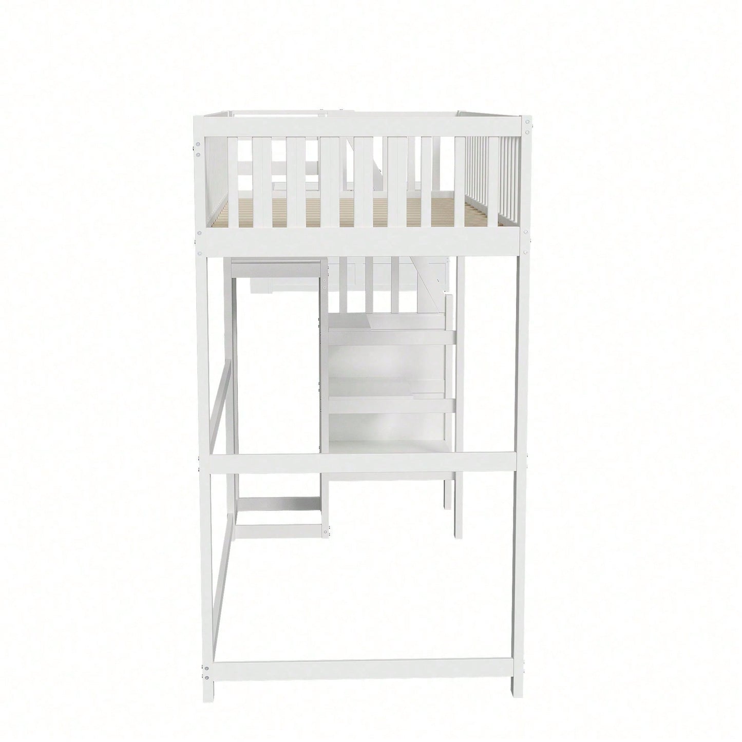 Weißes Kinder-Hochbett 90x200 mit Treppe & Aufbewahrungsregal – inkl. Kleiderschrank