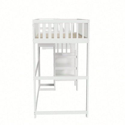 Weißes Kinder-Hochbett 90x200 mit Treppe & Aufbewahrungsregal – inkl. Kleiderschrank