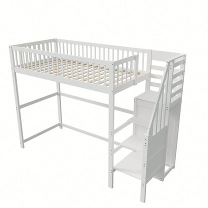 Weißes Kinder-Hochbett 90x200 mit Treppe & Aufbewahrungsregal – inkl. Kleiderschrank