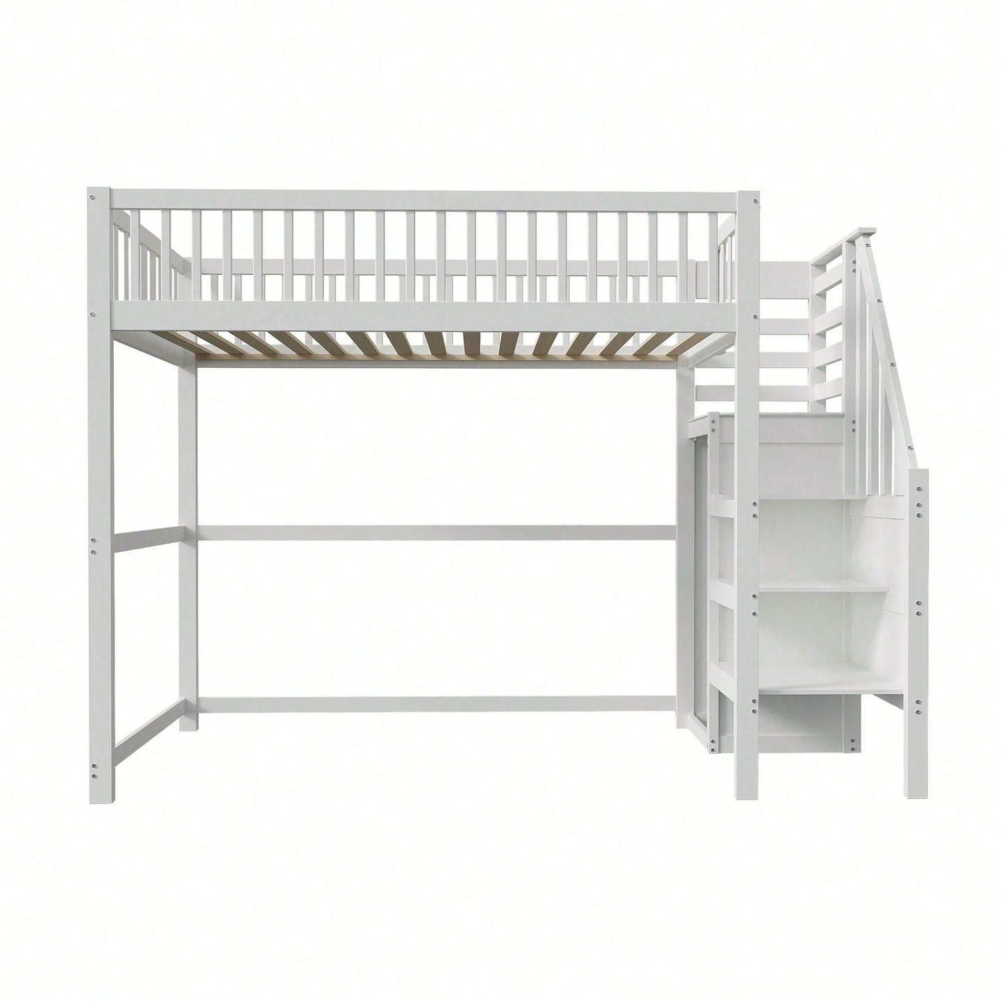 Weißes Kinder-Hochbett 90x200 mit Treppe & Aufbewahrungsregal – inkl. Kleiderschrank