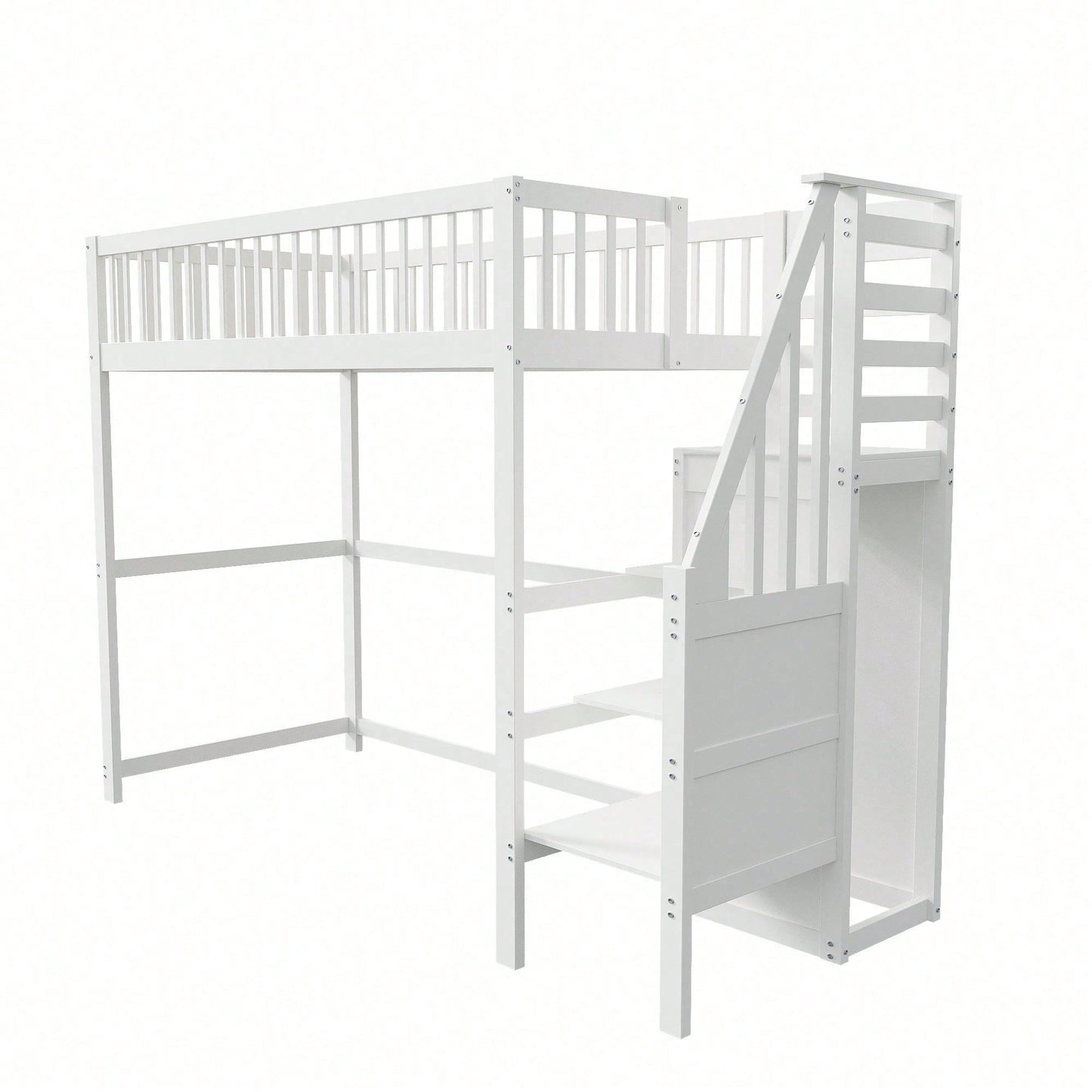 Weißes Kinder-Hochbett 90x200 mit Treppe & Aufbewahrungsregal – inkl. Kleiderschrank