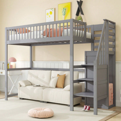 Weißes Kinder-Hochbett 90x200 mit Treppe & Aufbewahrungsregal – inkl. Kleiderschrank