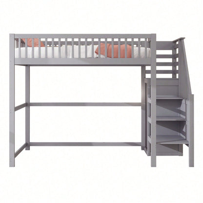 Weißes Kinder-Hochbett 90x200 mit Treppe & Aufbewahrungsregal – inkl. Kleiderschrank