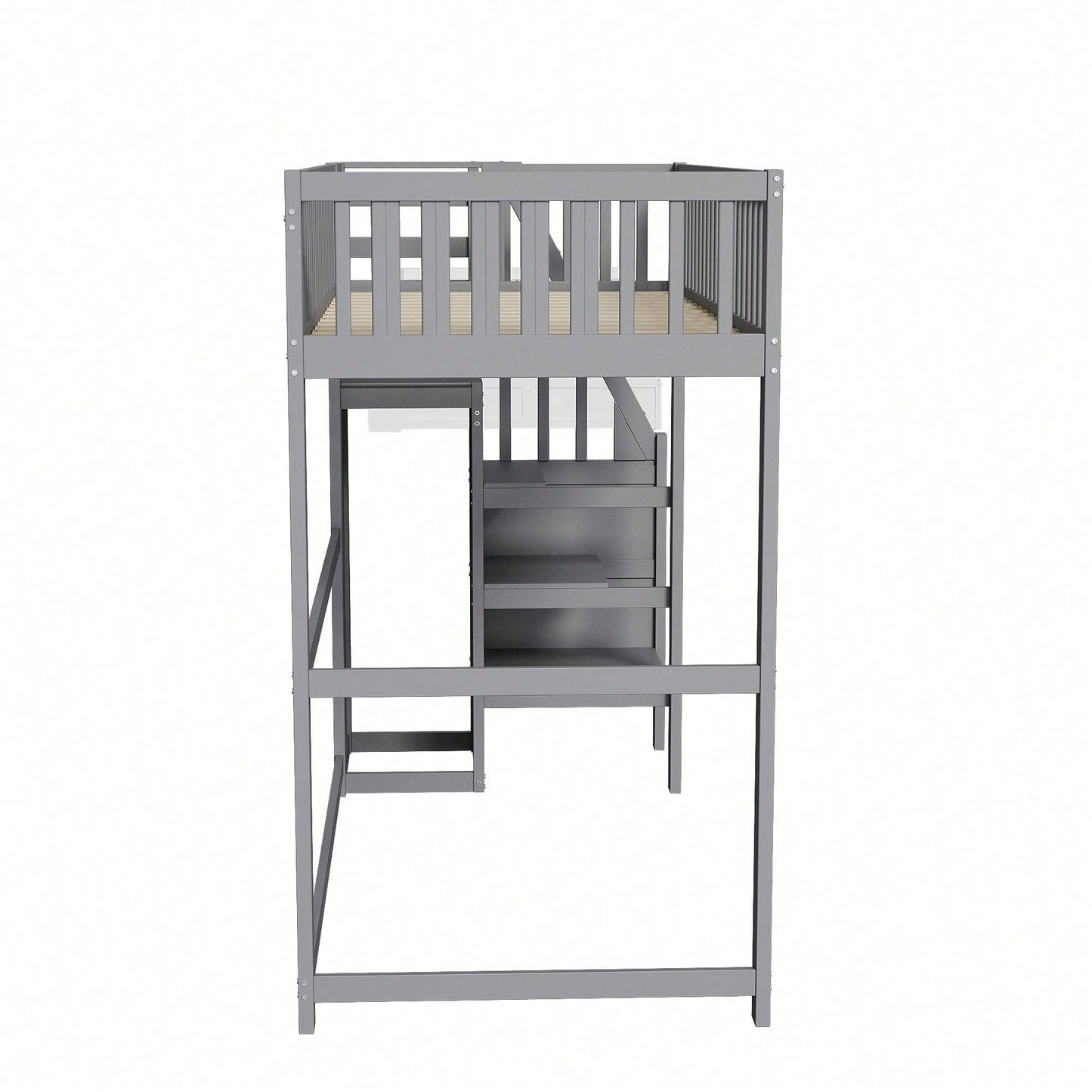 Weißes Kinder-Hochbett 90x200 mit Treppe & Aufbewahrungsregal – inkl. Kleiderschrank