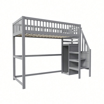 Weißes Kinder-Hochbett 90x200 mit Treppe & Aufbewahrungsregal – inkl. Kleiderschrank