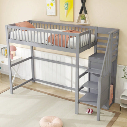 Weißes Kinder-Hochbett 90x200 mit Treppe & Aufbewahrungsregal – inkl. Kleiderschrank