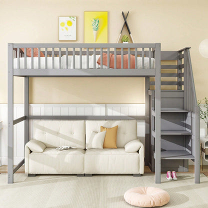 Weißes Kinder-Hochbett 90x200 mit Treppe & Aufbewahrungsregal – inkl. Kleiderschrank