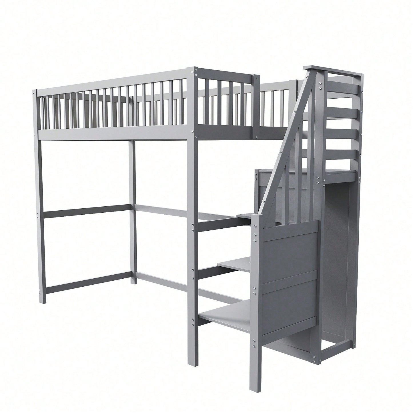 Weißes Kinder-Hochbett 90x200 mit Treppe & Aufbewahrungsregal – inkl. Kleiderschrank