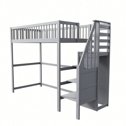 Weißes Kinder-Hochbett 90x200 mit Treppe & Aufbewahrungsregal – inkl. Kleiderschrank